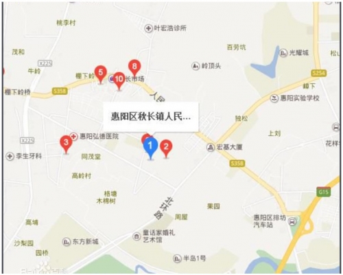 惠陽區秋長街道白石村塘井片區鴻裕商場對面。網圖