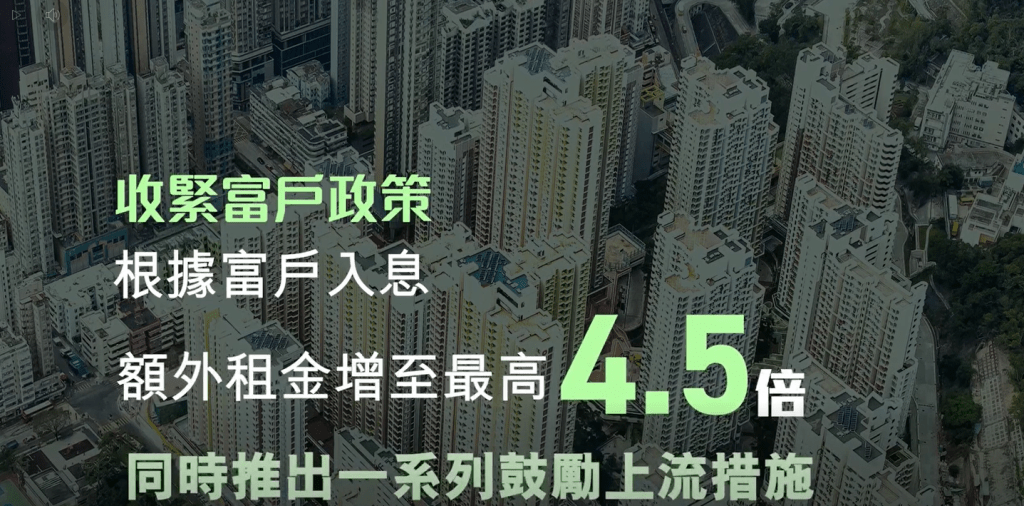 收緊富戶政策，促進公屋流轉，鼓勵上進上流。何永賢FB影片截圖