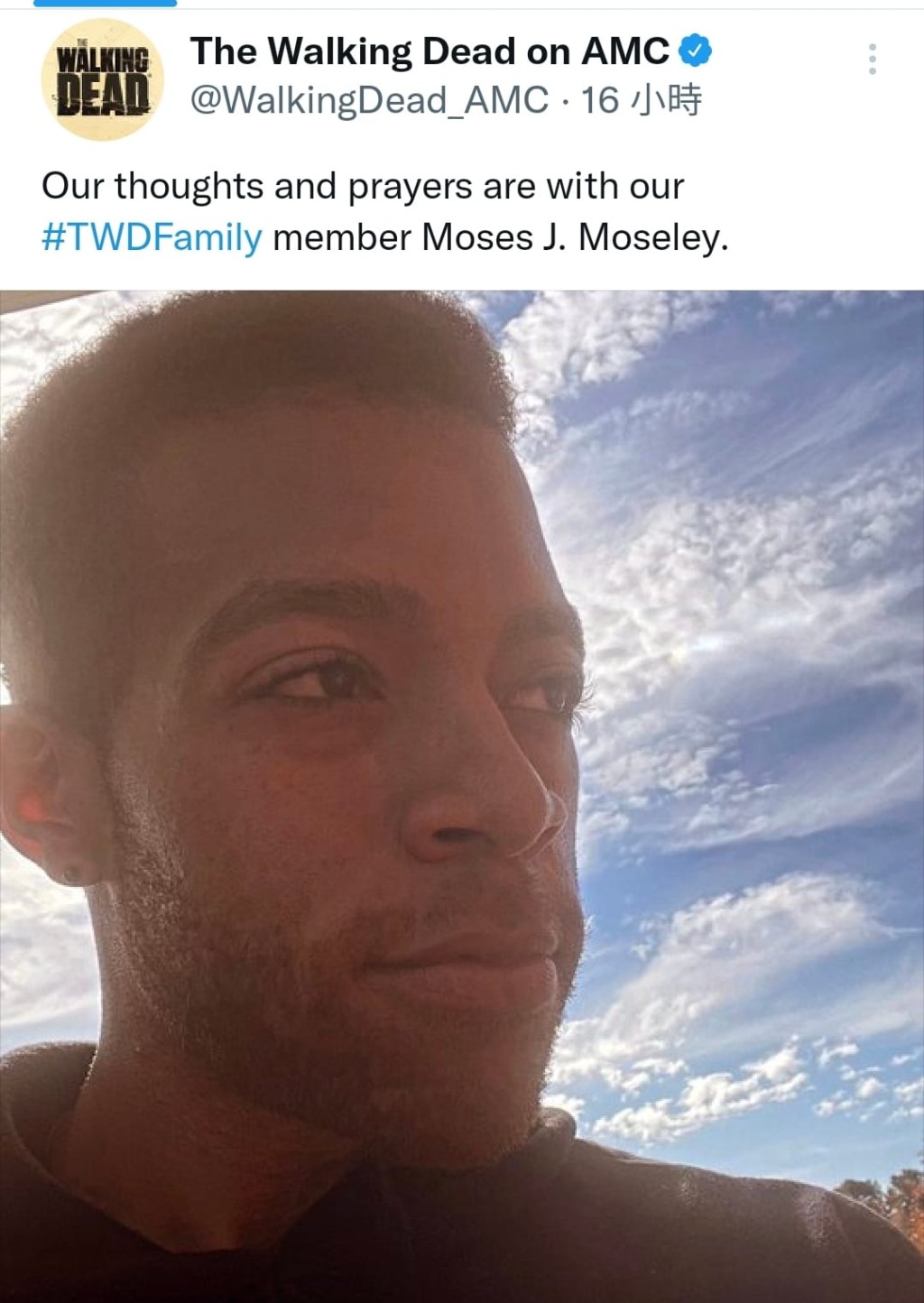 《陰屍路》的社交網也發文悼念Moses J. Moseley。
