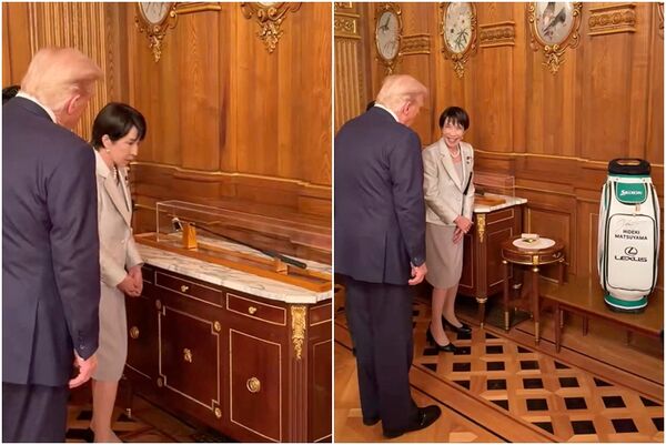 高市早苗贈送高爾夫球桿與高爾夫球袋給特朗普。路透社