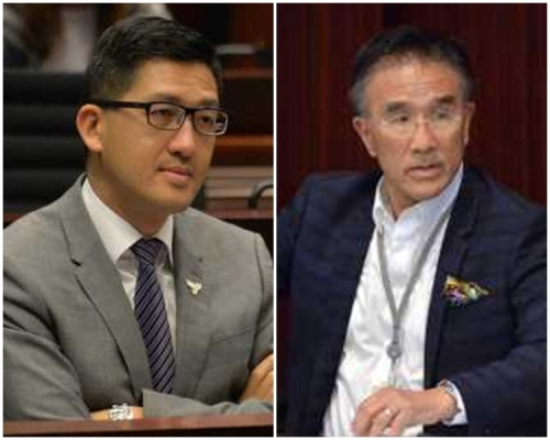 田北辰(右)及林卓廷就事件進行質詢。