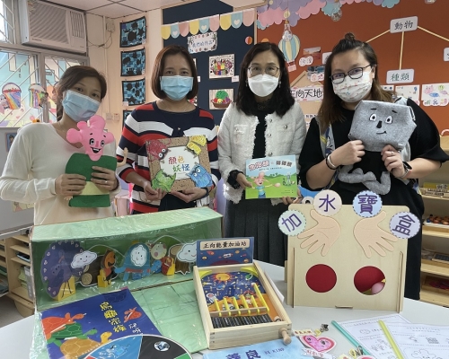 保良局幼稚园正向教育计划，首阶段参与计划的保良局曹金霖夫人幼稚园进行分享。(保良局幼稚园正向教育计划教育心理学家陈秀慧博士、曹金霖夫人幼稚园赵美琪校长、低班教师李宝翠等)