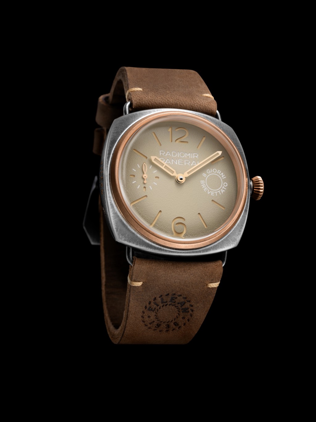 Panerai Radiomir 8 Giormi Eilean Experience Edition PAM01643， 錶殼：45mm不鏽鋼及青銅 /機芯：P.5000手上鏈/ 限量：30枚/ 售價：$328,300。