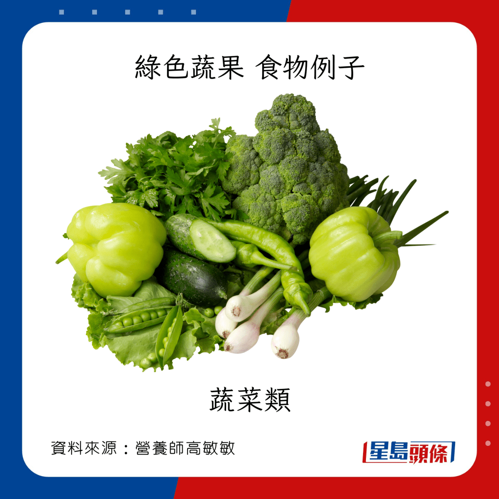 「彩虹飲食法」七色蔬果 綠色食物例子 綠色蔬菜類