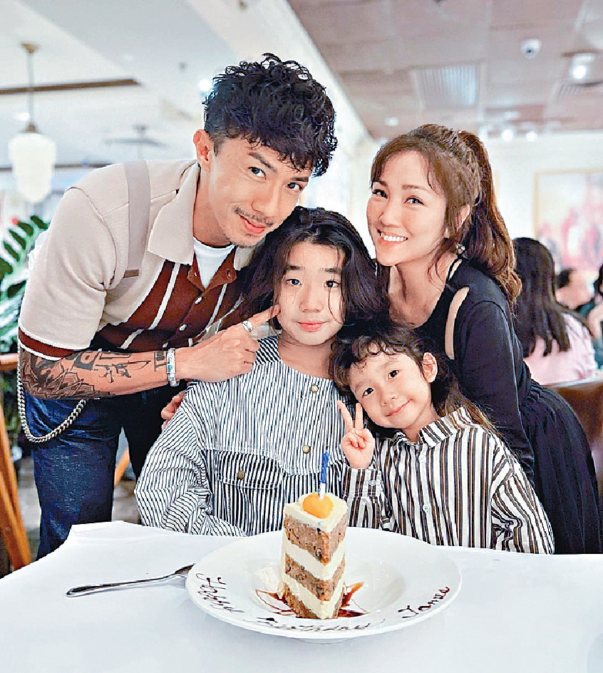 ■Kay跟阿聰育有15歲長子張瞻和5歲細女張靖，她慶幸兩個小朋友都冇乜病痛。