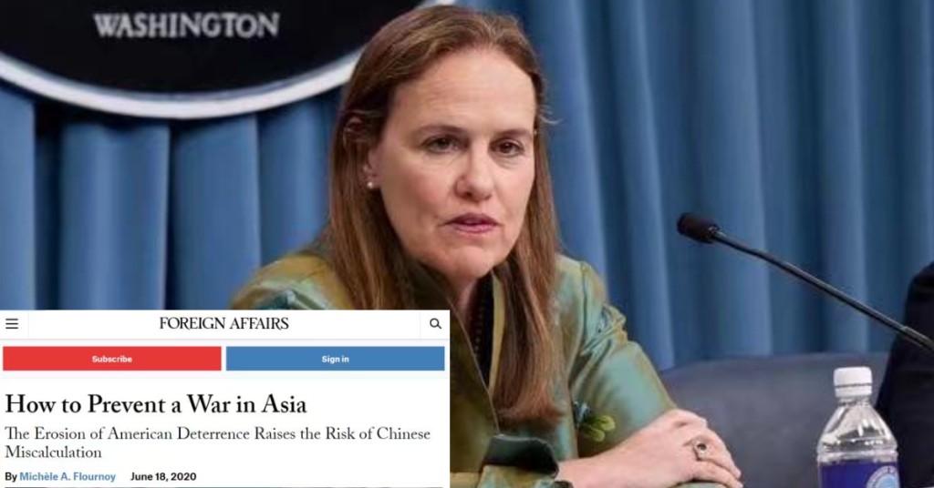 智庫女學者米歇爾·弗盧努瓦，曾揚言「美軍須有能力在72小時內消滅南海中國海軍」。