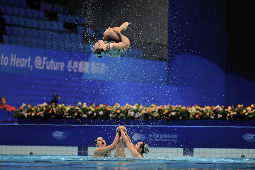 杭州亞運，國家花樣游泳隊。 (陳極彰攝)