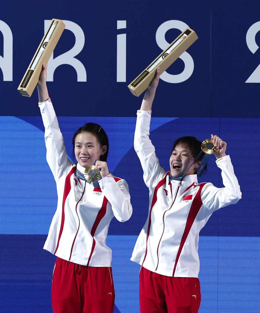 全紅嬋、陳芋汐為國家隊贏得巴黎奧運跳水女子10米台金牌。REUTERS