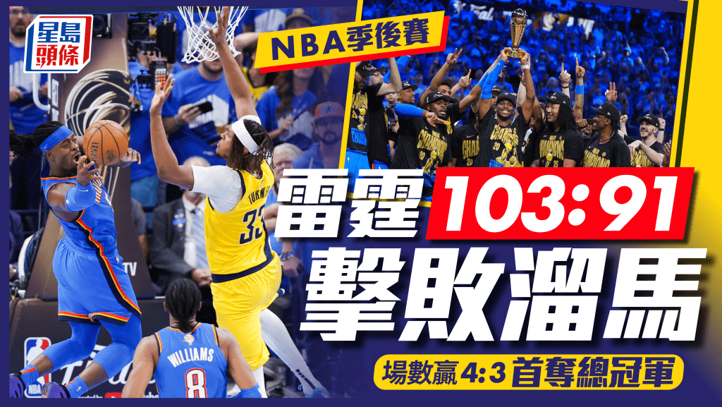 NBA季後賽|雷霆103:91擊敗溜馬 場數勝4:3首奪NBA總冠軍