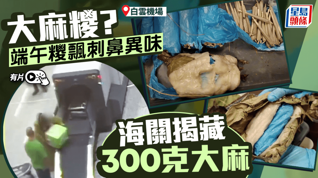 白雲機場｜「端午糭」飄刺鼻異味 海關開箱拆解檢300克走私大麻｜有片