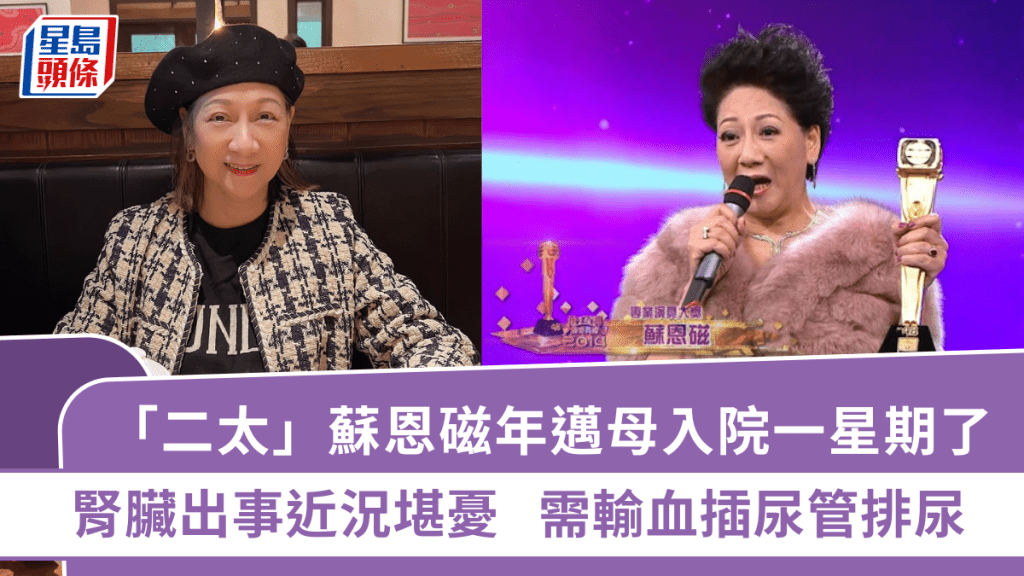 「二太」蘇恩磁年邁母入院  腎臟出事近況堪憂  需輸血插尿管排尿：進醫院一星期了