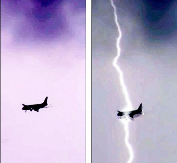 俄羅斯一架客機被閃電擊中也曾被拍攝到。