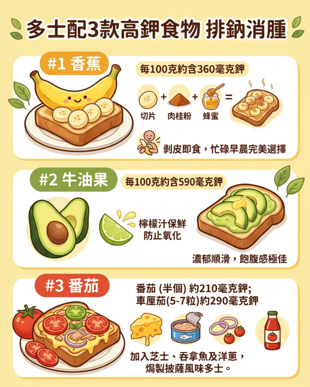 多士配3款高钾食物排钠消肿