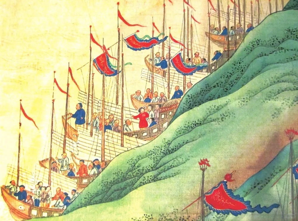 《靖海全圖》中清軍追剿海盜情況。網圖 《靖海全圖》中清軍追剿海盜情況。網圖