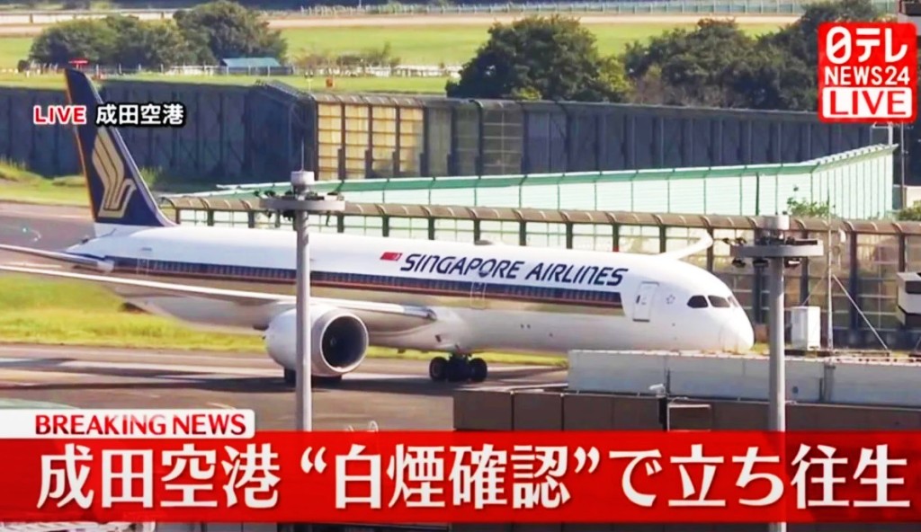 新航波音787客機降落成田機場時，機場一度關閉跑道。網上圖片