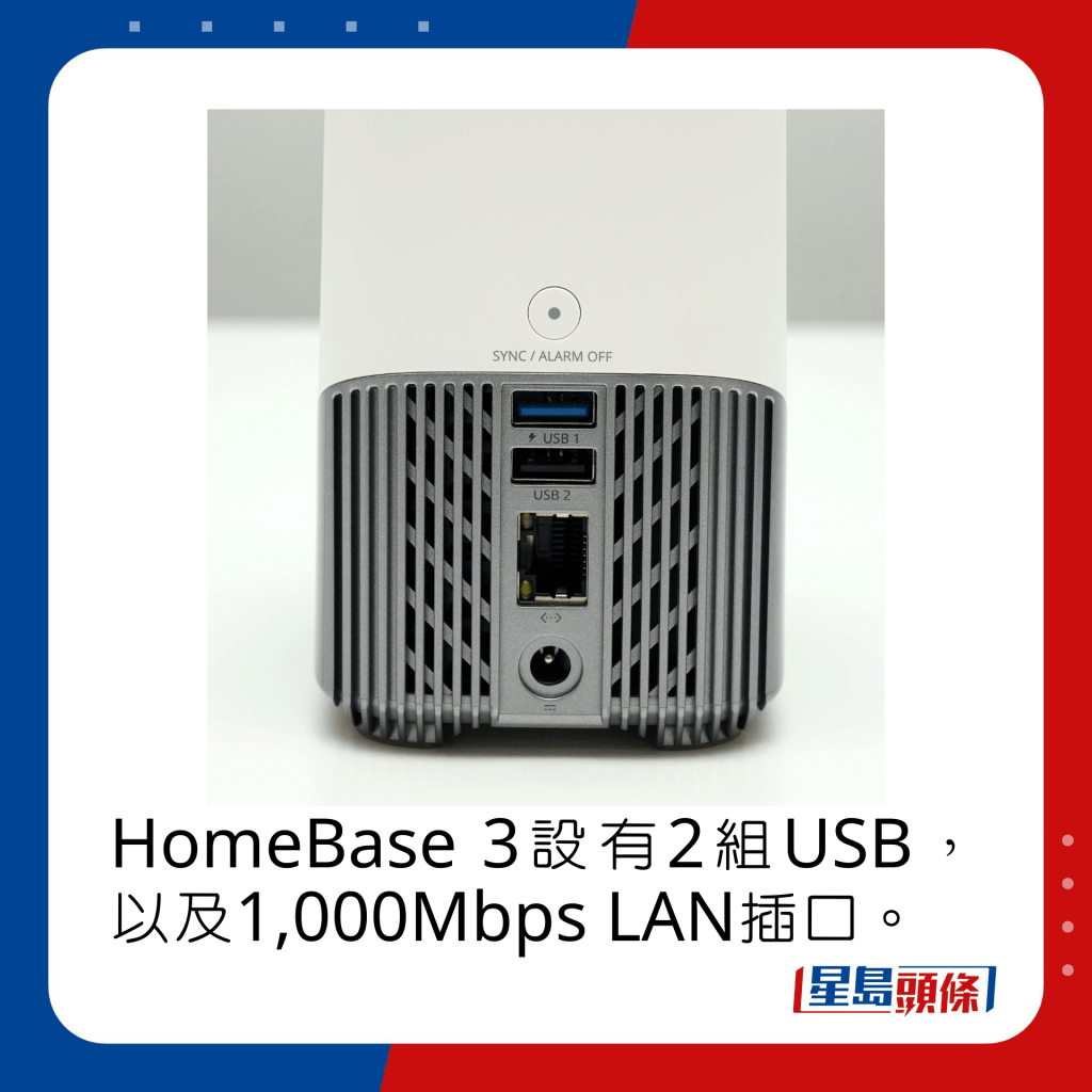 HomeBase 3设有2组USB，以及1,000Mbps LAN插口。