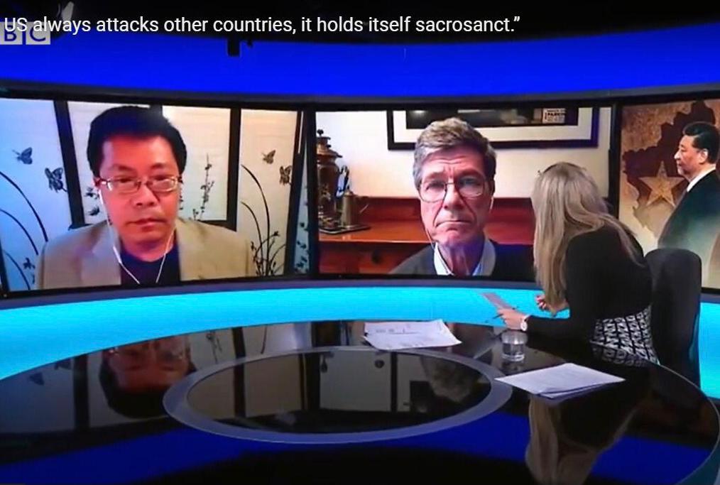 薩克斯（Jeffery Sachs)教授在接受BBC《新聞之夜》節目採訪。