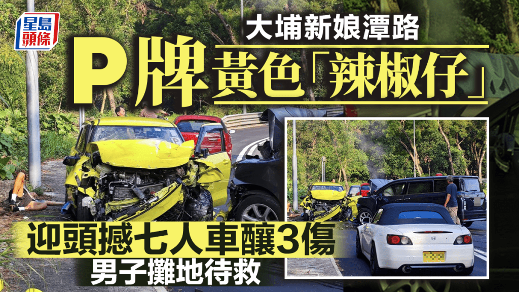 大埔新娘潭路P牌私家車迎頭撼七人車 釀3人受傷