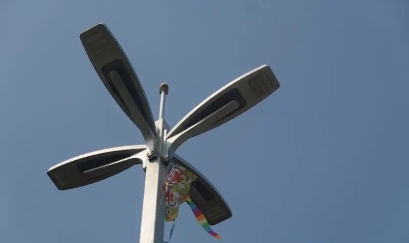 在莲花山风筝广场周边的路灯，挂著断线的风筝。 南方都市报