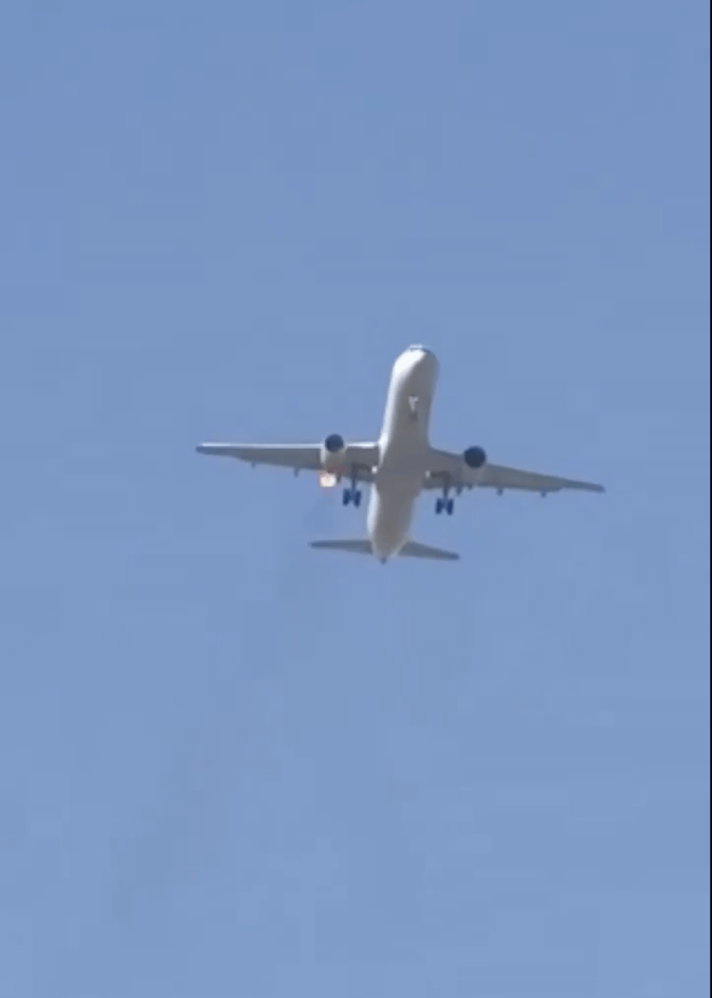 客機起飛後冒出火光。X片段截圖 客機起飛後冒出火光。X片段截圖