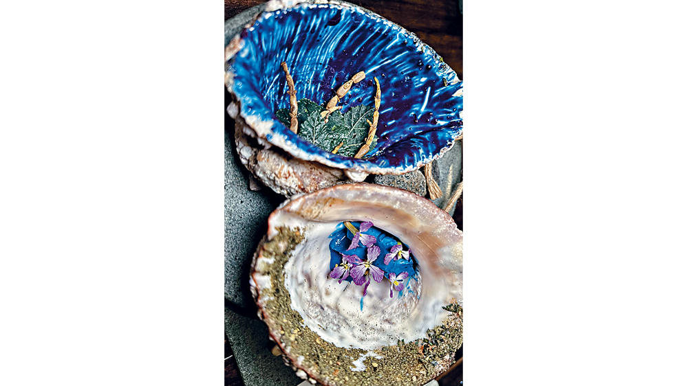 以海星入馔的Locos（智利鲍鱼）海草沙拉。