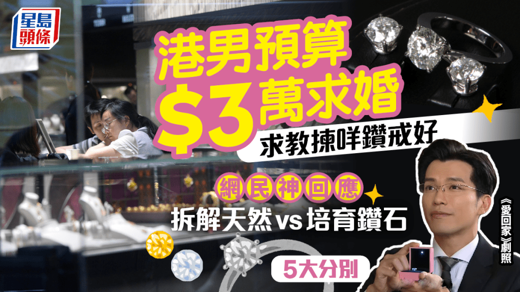 港男欲買鑽石戒指求婚預算$3萬 求教應買天然石定培育石?心水清網民神回應(附5大重點對比)