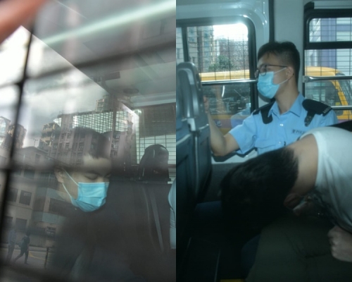 其中兩名被告由囚車押上法院。