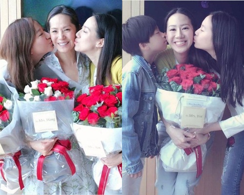 汪詩詩分別同妹妹祝媽咪快樂，也獲子女祝賀。