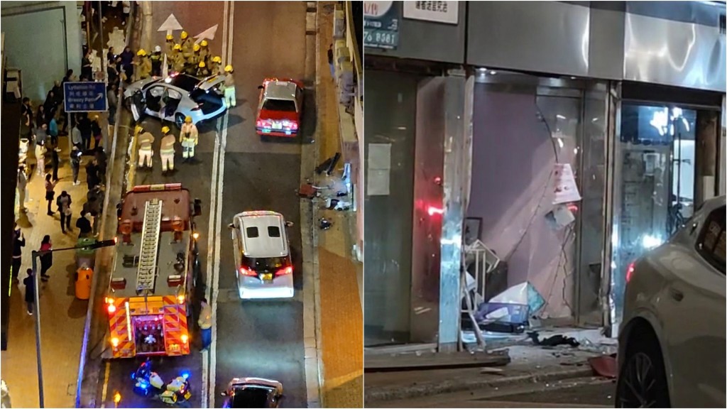 西營盤般咸道私家車疑失控撞舖撼欄 警方消防趕至救援