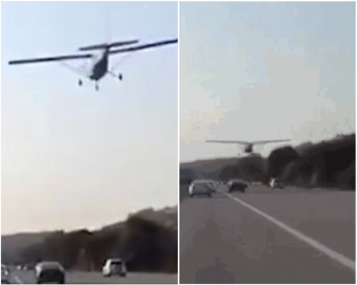 小型机在车来车往的公路上紧急降落。网图