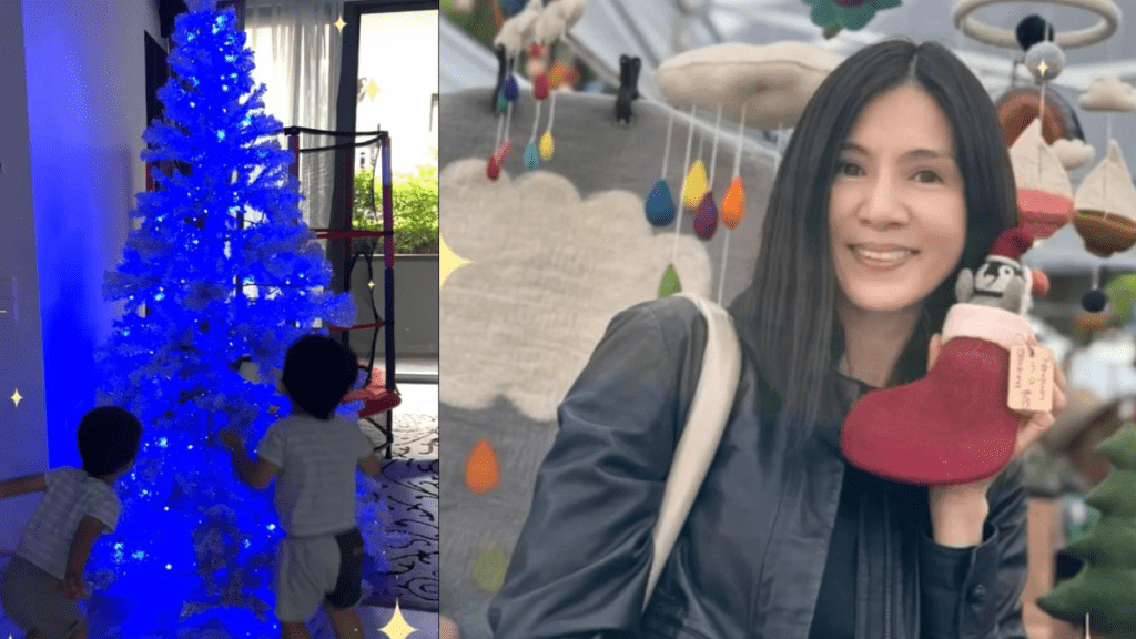 楊采妮激罕曝光雙胞胎兒子近照  新加坡複式豪宅度過溫馨聖誕節  室內擺放「賽車場」