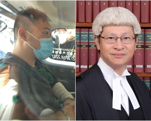 被告唐英傑(左)、右為高院法官周家明。資料圖片