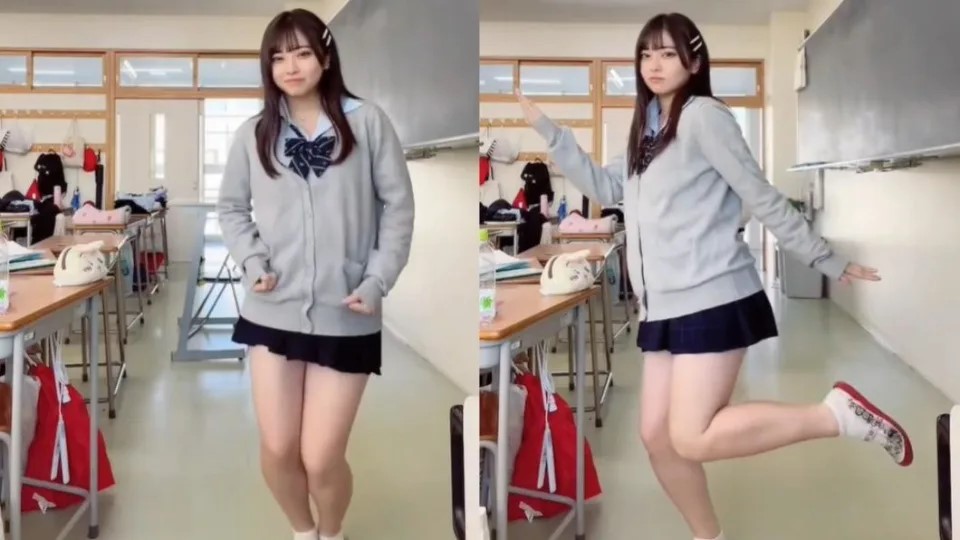 日本高中少女跟跳抖音阿伯的舞蹈，在网上大受欢迎。影片截图