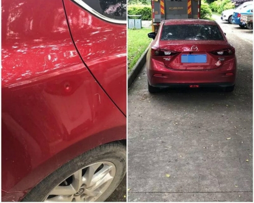 甘先生認為,被撞的車身上的凹點不像是與平治碰撞造成的。網圖