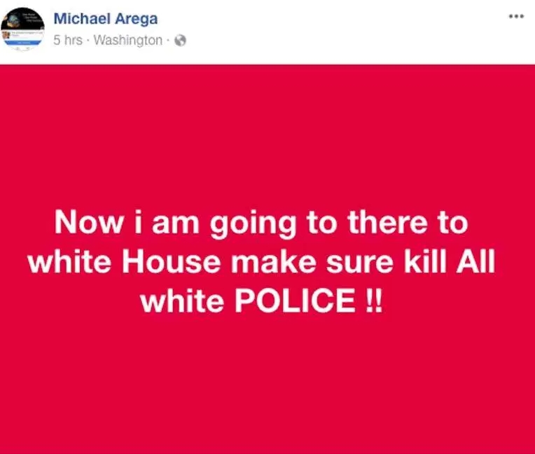 阿雷加揚言「要殺掉白宮內所有白人警察」。網上圖片
