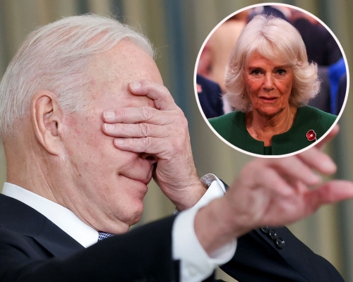 英媒：拜登在英国皇室面前放了一个又长又响的屁，康沃尔公爵夫人卡米拉（小图）被吓一跳。路透社图片