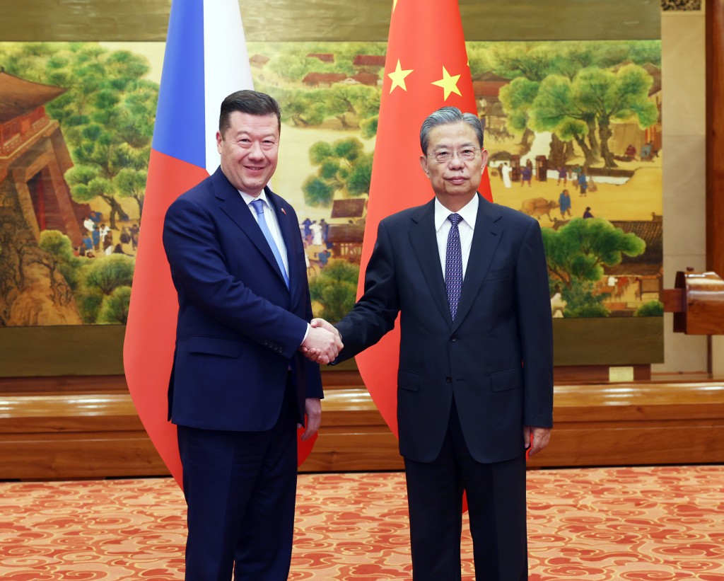 7月23日，全国人大常委会委员长赵乐际在北京人民大会堂同捷克众议长冈村富夫举行会谈。新华社