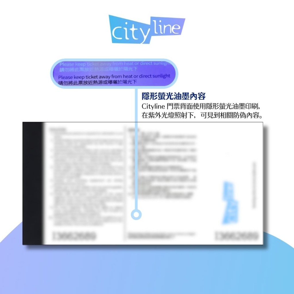 Cityline門票現有的三大防僞特徵。FB：Cityline (Hong Kong)