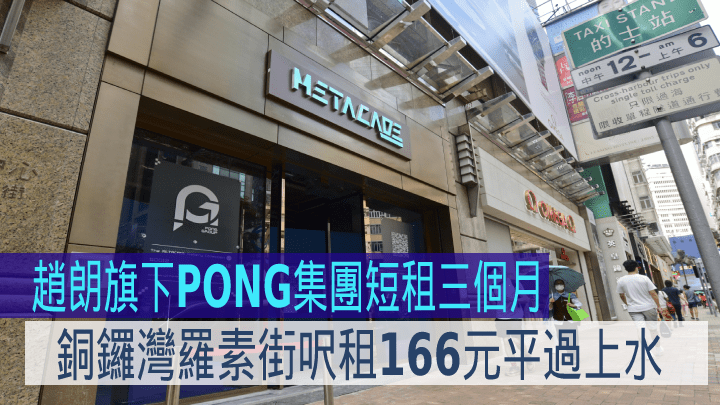 趙朗旗下PONG集團短租金朝陽中心地鋪,呎租僅一百六十六元,比上水區更平。