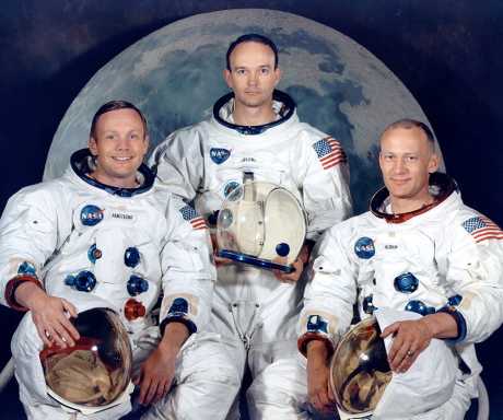 1969年3月30日,阿波羅11號登月任務太空人,左起:杭斯朗(Neil Armstrong)、柯林斯(Mike Collins)、艾德靈(Buzz Aldrin)(NASA)