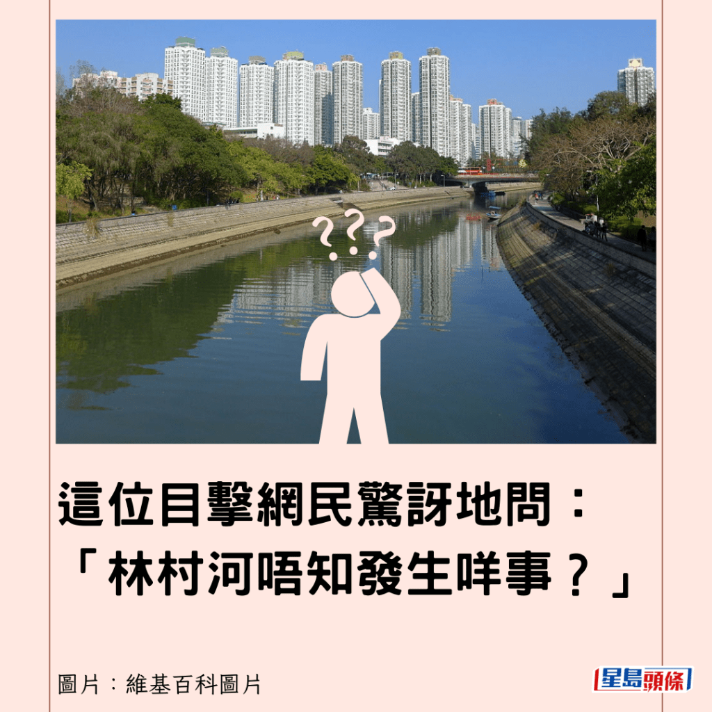 这位目击网民惊讶地问：“林村河唔知发生咩事？”