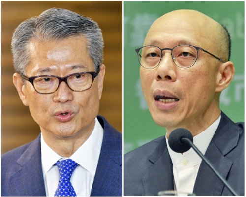 陳茂波(左)離港期間黃錦星會署任財政司司長。 資料圖片