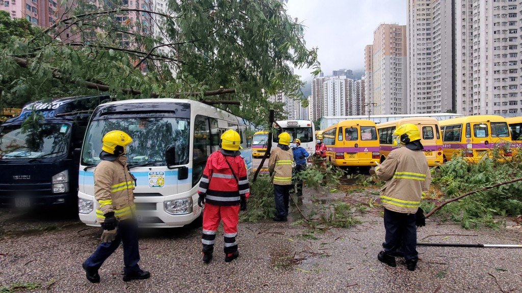 循道衞理中心的16座小巴車項，亦遭塌樹壓下。