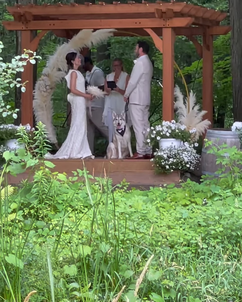 婚礼选择户外花园举行。