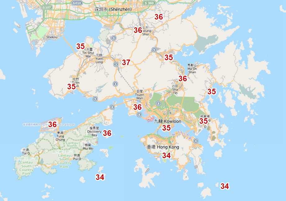 周六新界高溫或達37度。自動分區預報