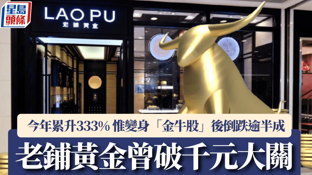 老鋪黃金曾破千元大關 今年累升333% 惟變身「金牛股」後倒跌逾半成