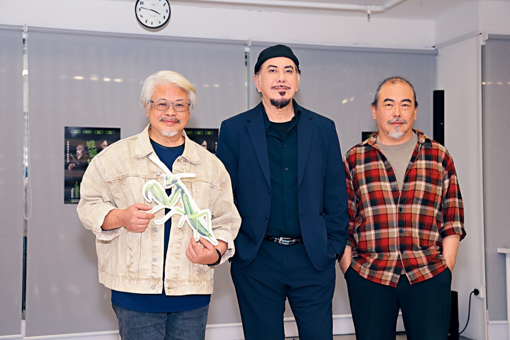黃秋生（中）、陳淑儀（右）及導演李國威現身為《螳螂捕蟬》綵排。