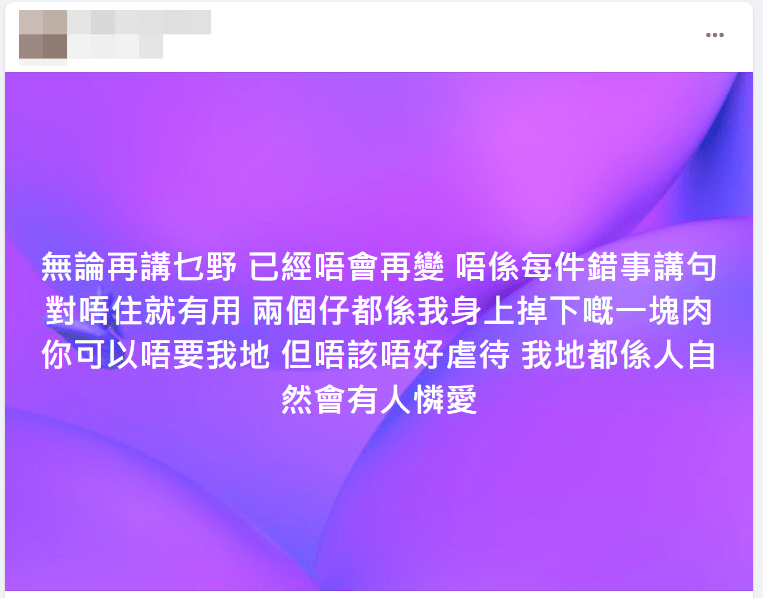 林女发文指控小朋友遭叶男虐待。FB图片