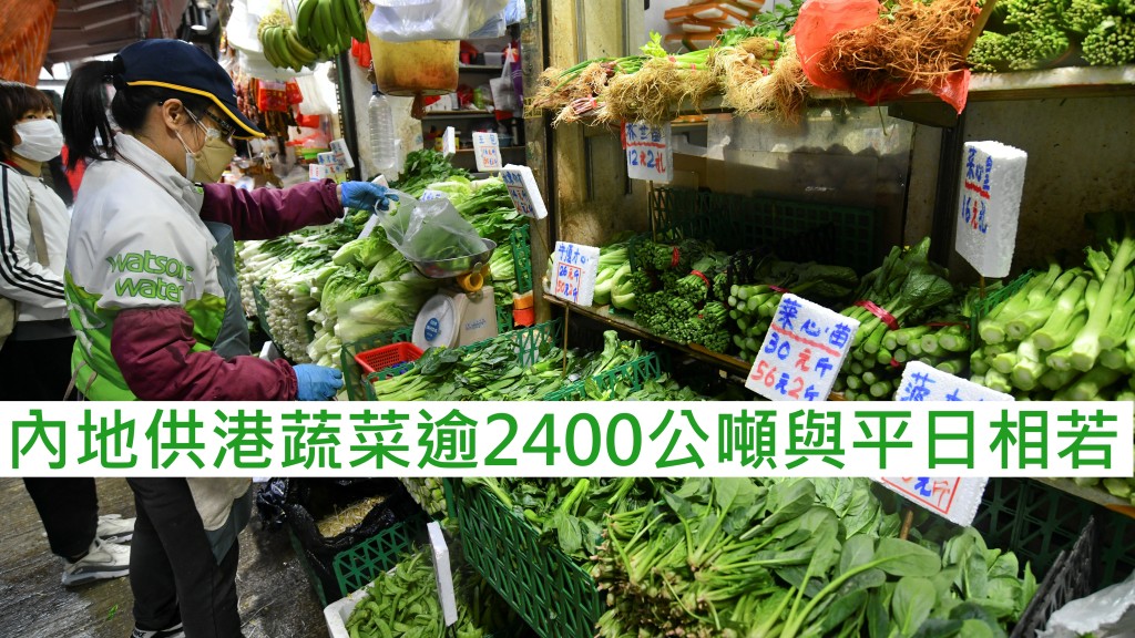 政府指內地供港蔬菜逾2400公噸,與平日相若。 資料圖片