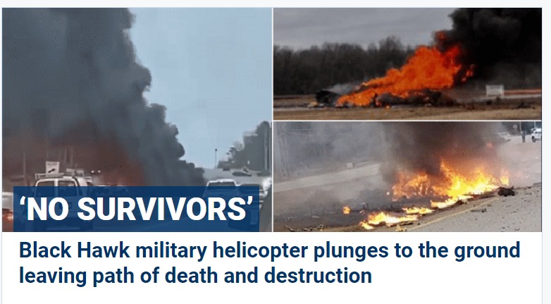 当地媒体报导，黑鹰坠地后爆炸烧毁。